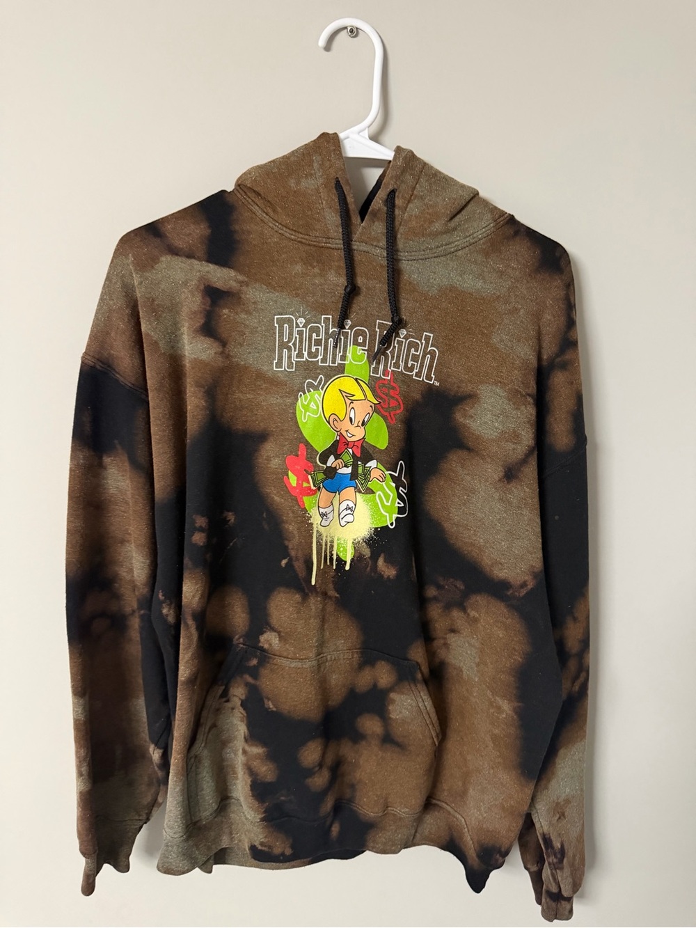Brown Tie-Dye Graphic Hoodie